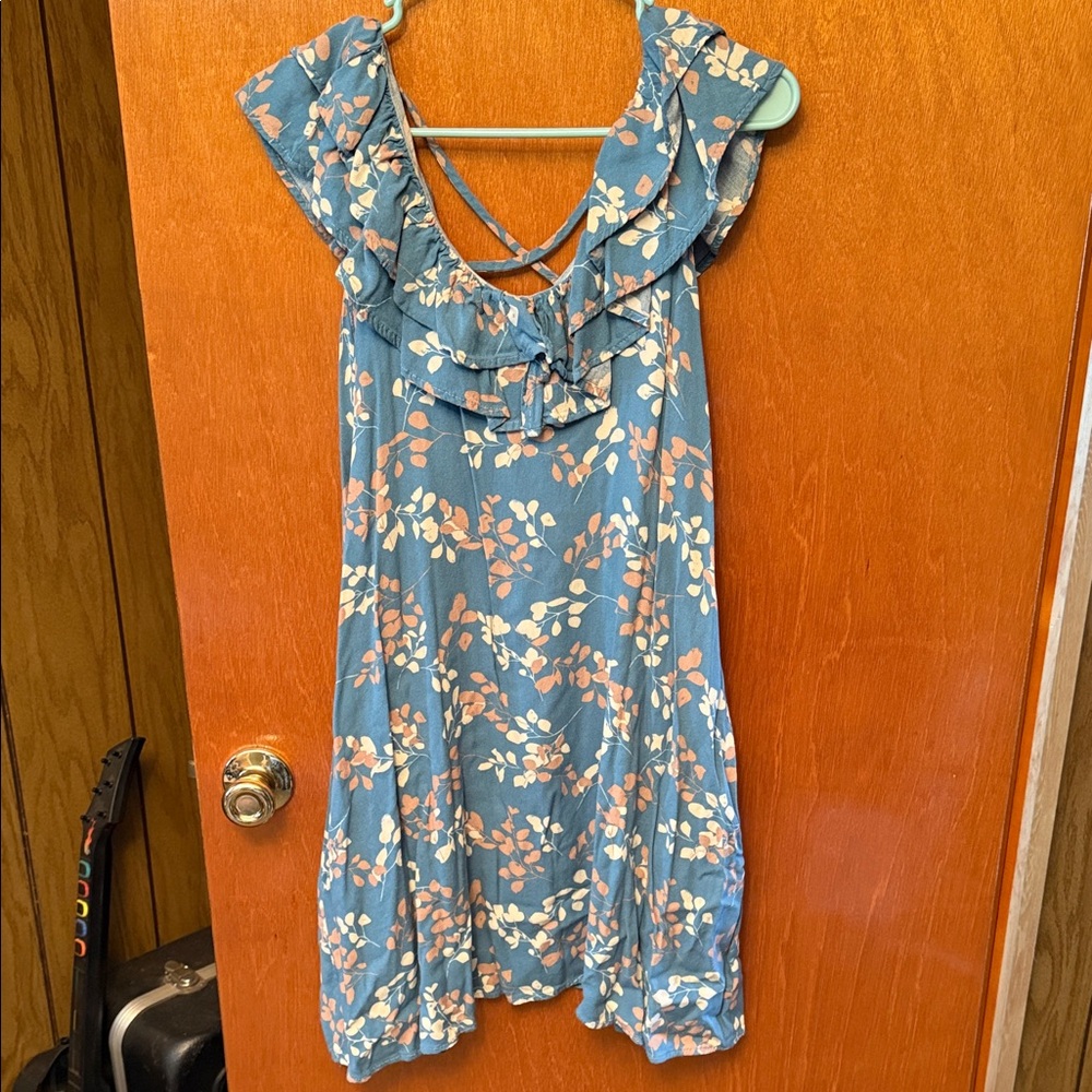 Blue Floral Ruffle Mini Dress
